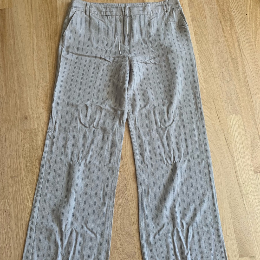 New R brand linen blend dress pants sz 12 striped gray beige